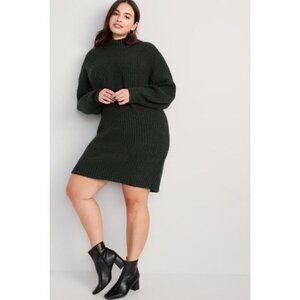 Old Navy Womens 2X Knit Sweater Shift Dress Mock Neck Dark Green 2XL XXL